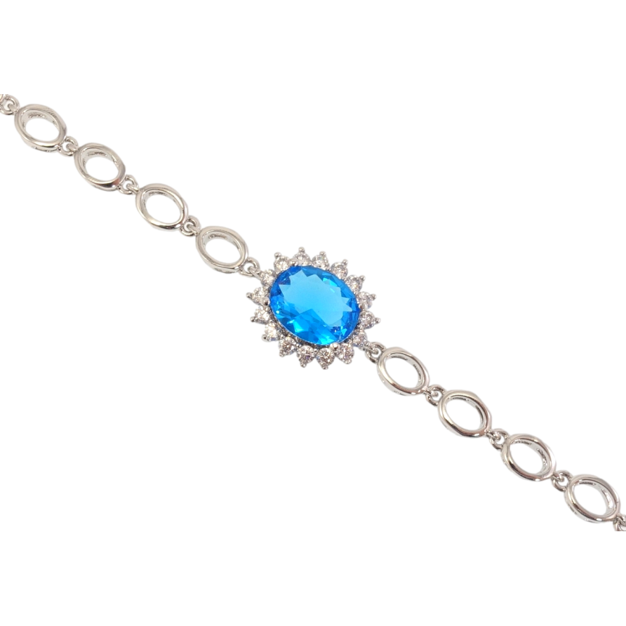 Браслет Xuping Родій Блакитний кристал у променистому обрамленні цирконію довжина з дод. замком 17.5,19.5см х 5-12мм фото №1 Браслет Xuping Родій Блакитний кристал у променистому обрамленні цирконію довжина з дод. замком 17.5,19.5см х 5-12мм фото №1