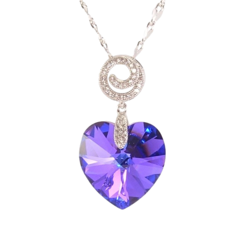 Кулон Xuping колір Родій з кр-ми Swarovski на ланцюжку Кристальне серце Majestic Blue довжина 39-44см х 2мм фото №1