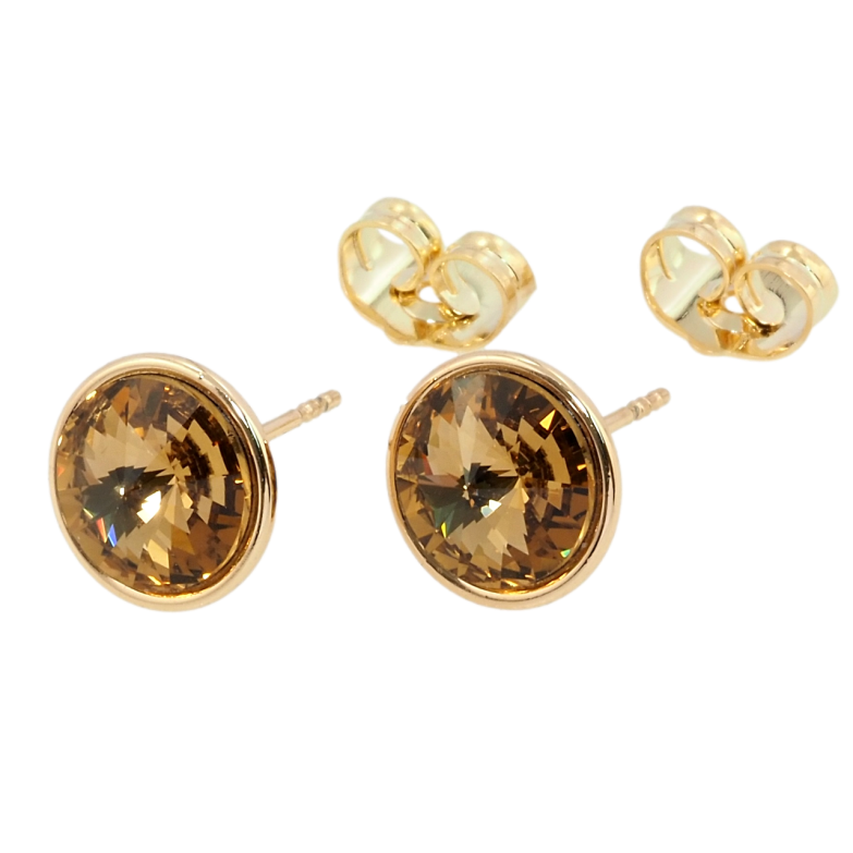 Сережки Xuping колір 18K з кристалами Swarovski пусети Кристал Topaz в ободковій оправі ø 10мм фото №1