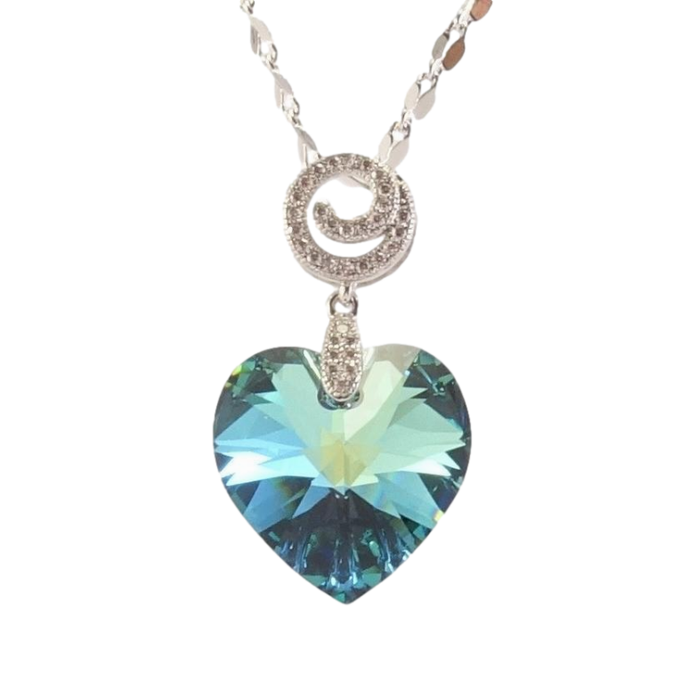 Кулон Xuping колір Родій з кр-ми Swarovski на ланцюжку Кристальне серце Army Green Delite довжина 39-44.5см х 2мм фото №1