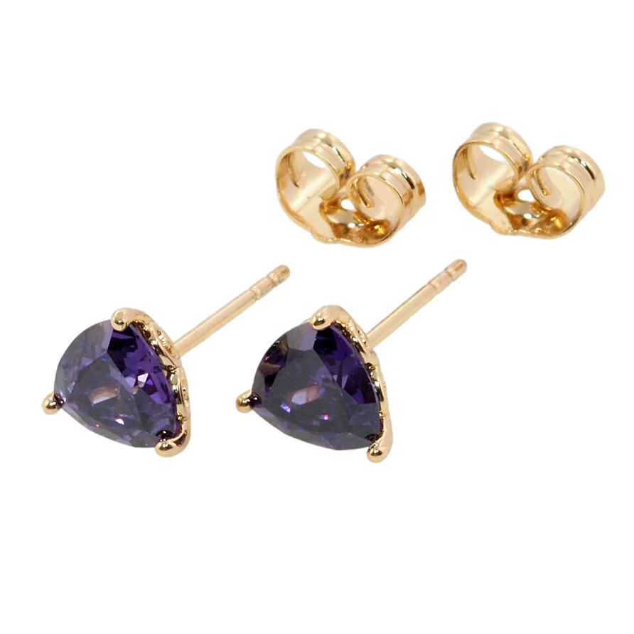 Серьги Xuping Позолота 18K пусеты Сиреневые треугольные кристаллы фото №1 Серьги Xuping Позолота 18K пусеты Сиреневые треугольные кристаллы фото №1
