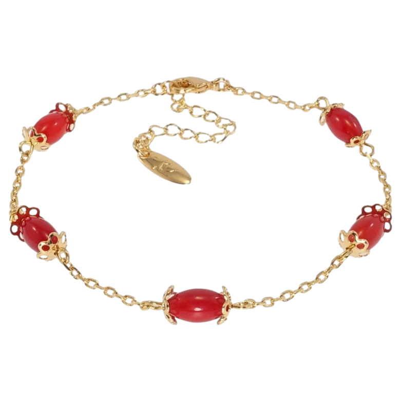 Браслет Xuping Позолота 18K Якірне плетіння з червоними намистинами довжина з дод. ланцюжком 19,5-24,5см х 2-5мм фото №1