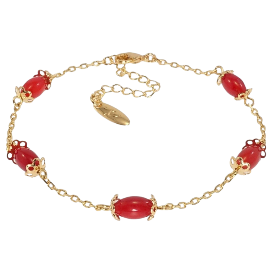 Браслет Xuping Позолота 18K Якорное плетение с красными бусинами длина с доп. цепочкой 19,5-24,5см х 2-5мм фото №1 Браслет Xuping Позолота 18K Якорное плетение с красными бусинами длина с доп. цепочкой 19,5-24,5см х 2-5мм фото №1