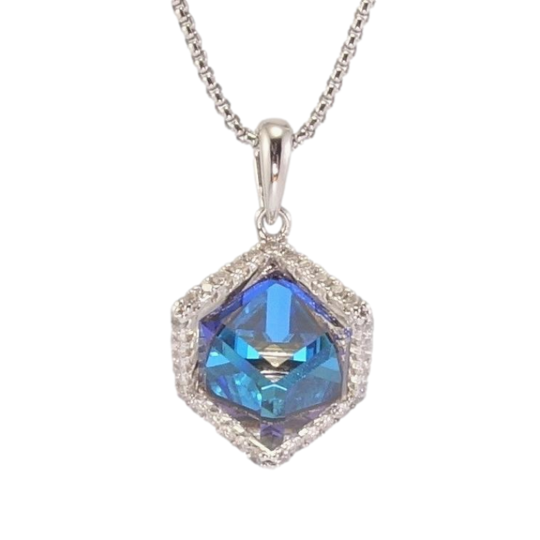 Кулон Xuping колір Родій з кр-ми Swarovski на ланцюжку Кристальний куб в обрамленні кристалів довжина 40.5-46см х 1мм фото №2