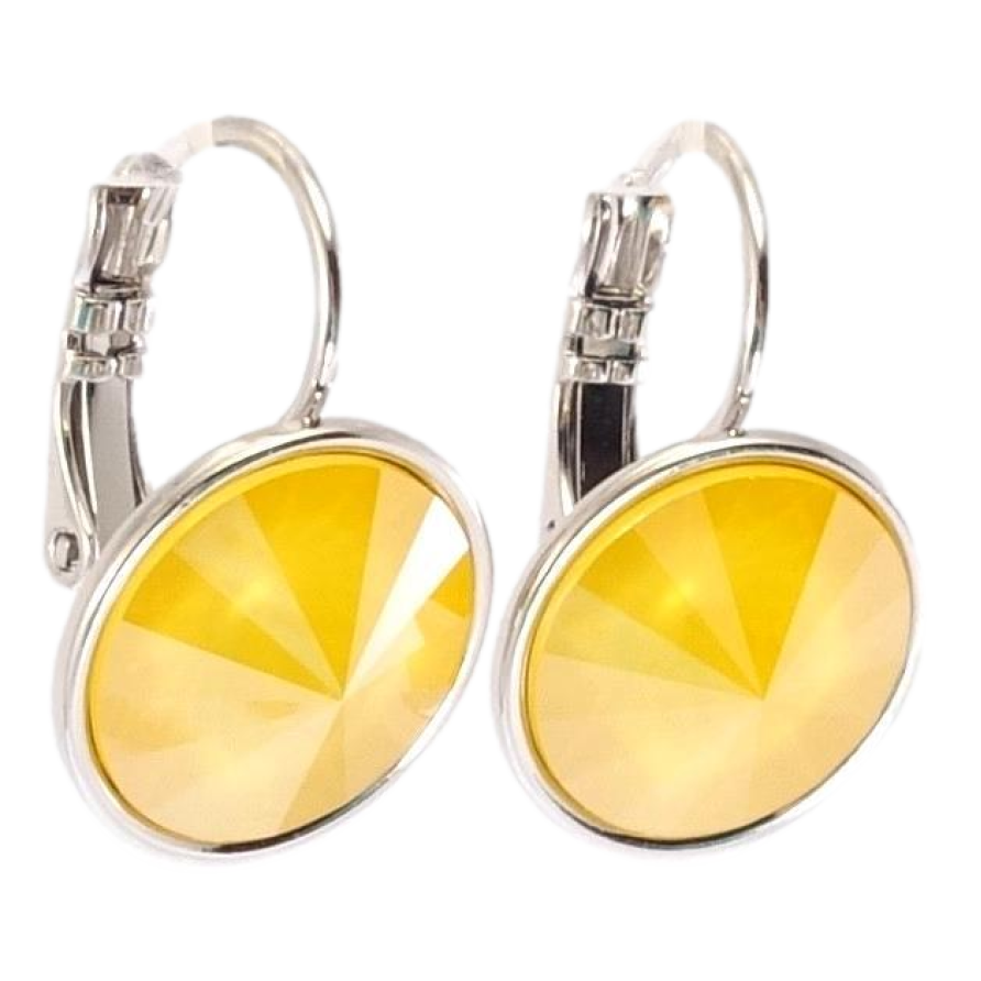 Сережки Xuping колір Родій з кристалами Swarovski французький замок Кристал Buttercup на дужці ø 14мм фото №1