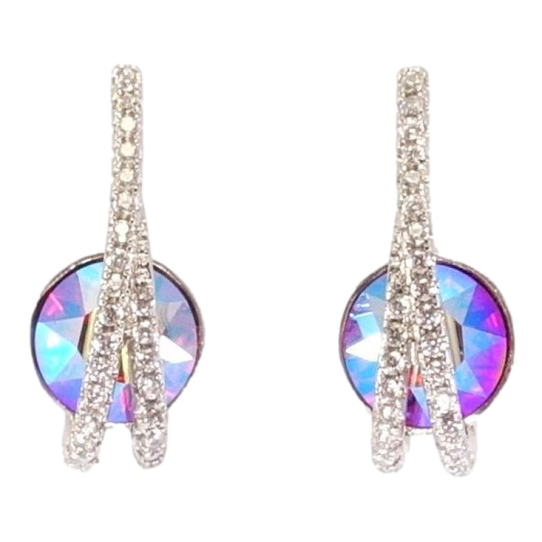 Серьги Xuping цвет Родий с кристаллами Swarovski пусеты Кристаллы Fuchsia Shimmer с дужками из кристаллов фото №1