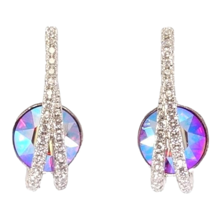 Серьги Xuping цвет Родий с кристаллами Swarovski пусеты Кристаллы Fuchsia Shimmer с дужками из кристаллов фото №1