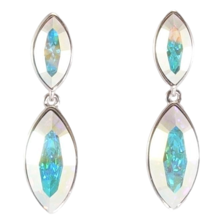 Сережки Xuping колір Родій з кристалами Swarovski пусети Кристали АВ в ограновуванні Маркіз фото №15