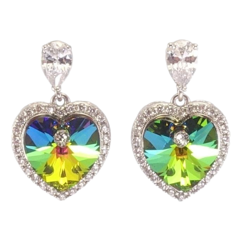 Серьги Xuping цвет Родий с кристаллами Swarovski пусеты Кристальное сердце Vitrail Medium в обрамлении фото №1