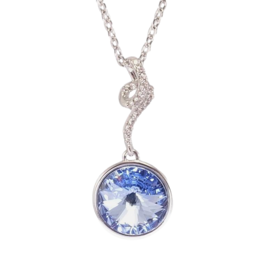 Кулон Xuping цвет Родий с кр-ми Swarovski на ц-ке Кристалл Sapphire с завитком длина 41-45,5см х 2мм фото №1 Кулон Xuping цвет Родий с кр-ми Swarovski на ц-ке Кристалл Sapphire с завитком длина 41-45,5см х 2мм фото №1