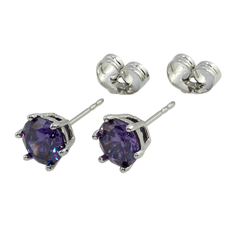 Сережки Xuping Родій пусети Бузкові кристали в 6-ти крапановій оправі ø 7мм фото №1