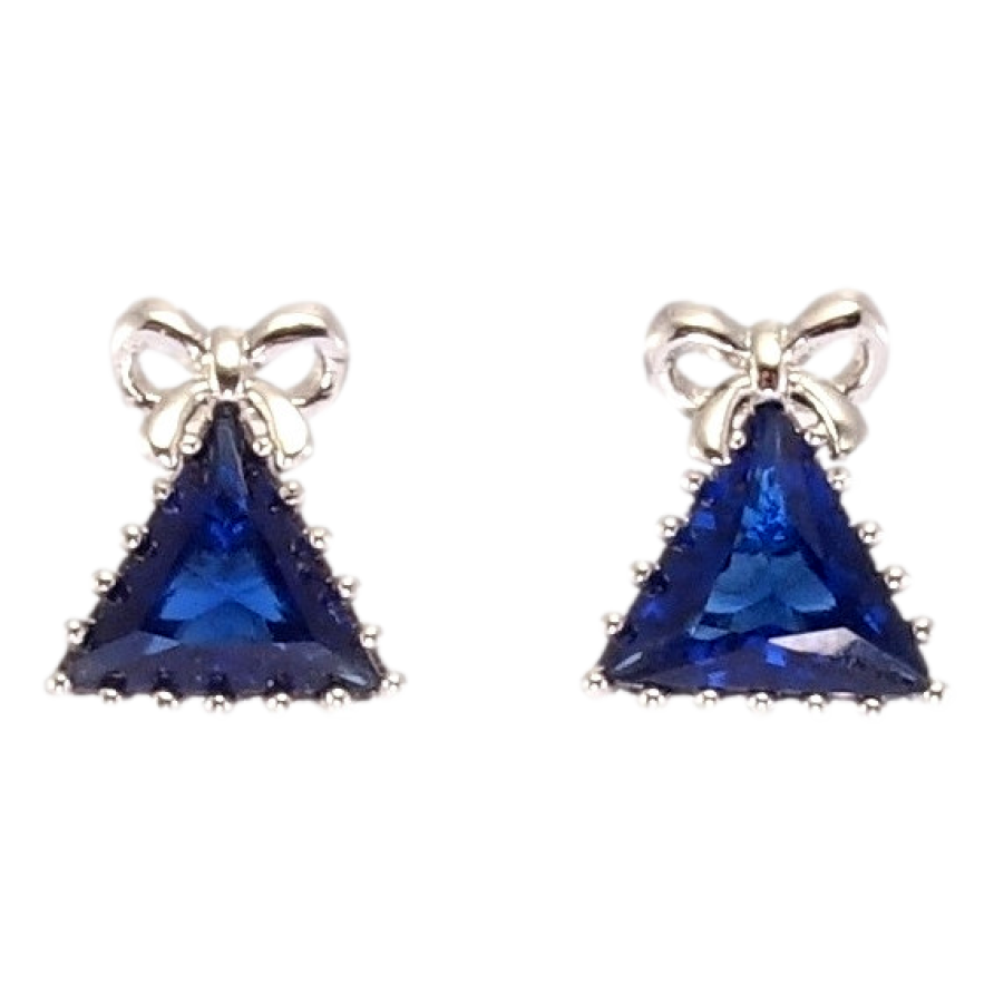 Сережки Xuping Родій пусети Синій трикутний кристал із бантиком фото №1