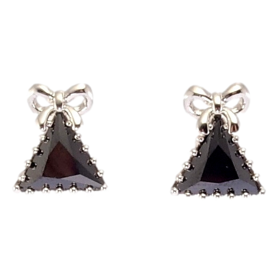 Серьги Xuping Родий пусеты Черный треугольный кристалл с бантиком фото №1