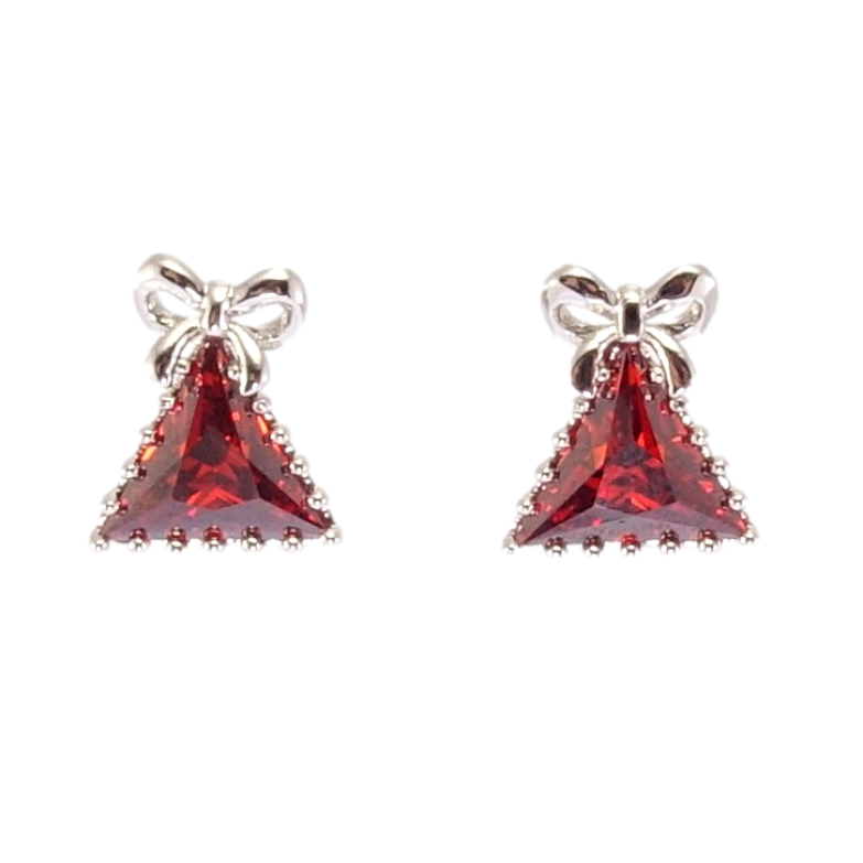 Серьги Xuping Родий пусеты Красный треугольный кристалл с бантиком фото №1
