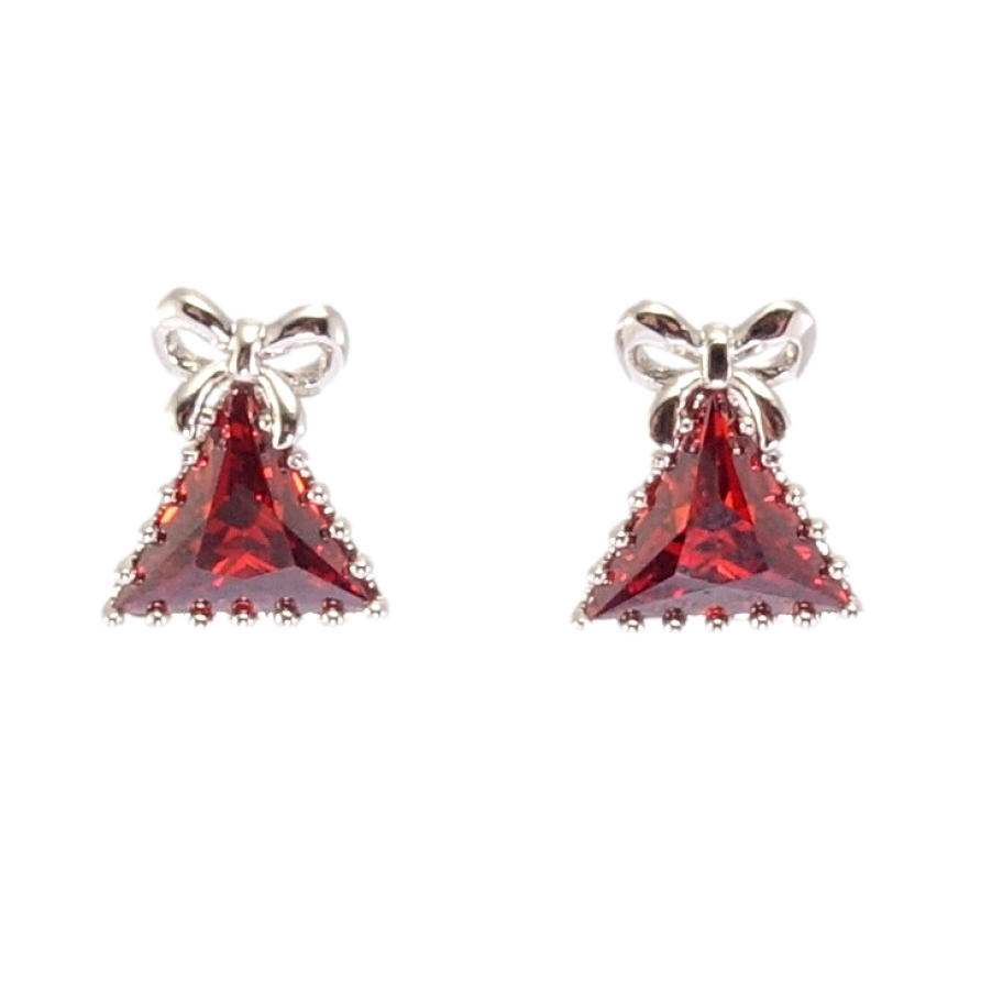 Серьги Xuping Родий пусеты Красный треугольный кристалл с бантиком фото №1