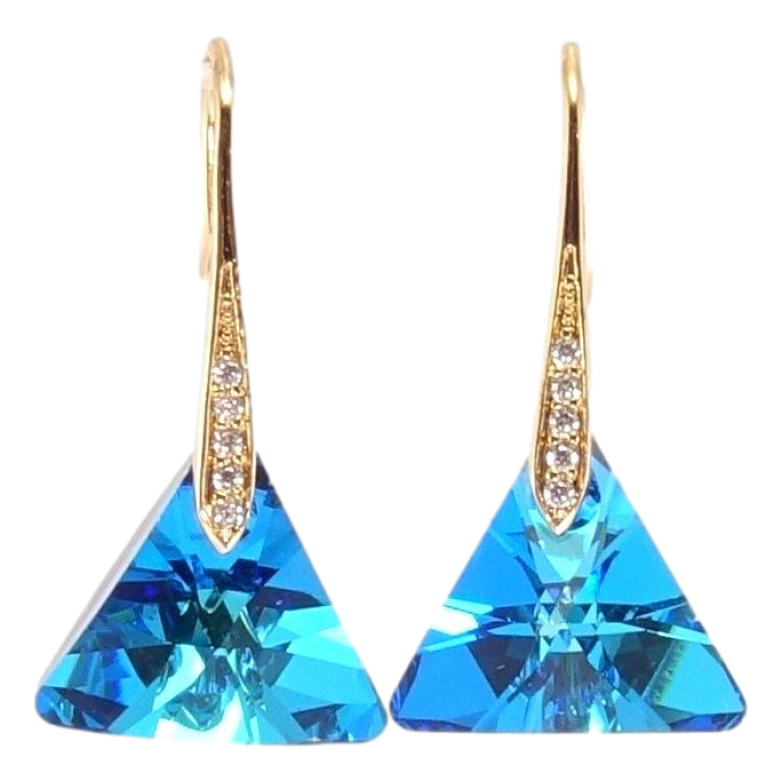 Сережки Xuping колір 18K з кристалами Swarovski французький замок Кристальні трикутники Capri Blue фото №1