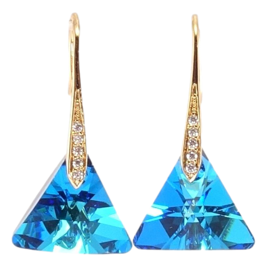 Сережки Xuping колір 18K з кристалами Swarovski французький замок Кристальні трикутники Capri Blue фото №1