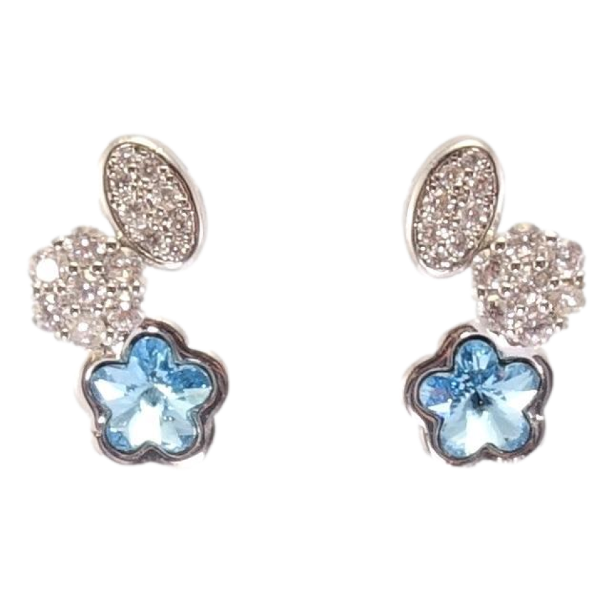 Серьги Xuping цвет Родий с кристаллами Swarovski пусеты Цветочки с кристаллом Aquamarine фото №1 Серьги Xuping цвет Родий с кристаллами Swarovski пусеты Цветочки с кристаллом Aquamarine фото №1
