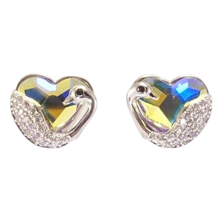 Сережки Xuping колір Родій з кристалами Swarovski пусети Кристальні серця АВ з лебедем фото №16