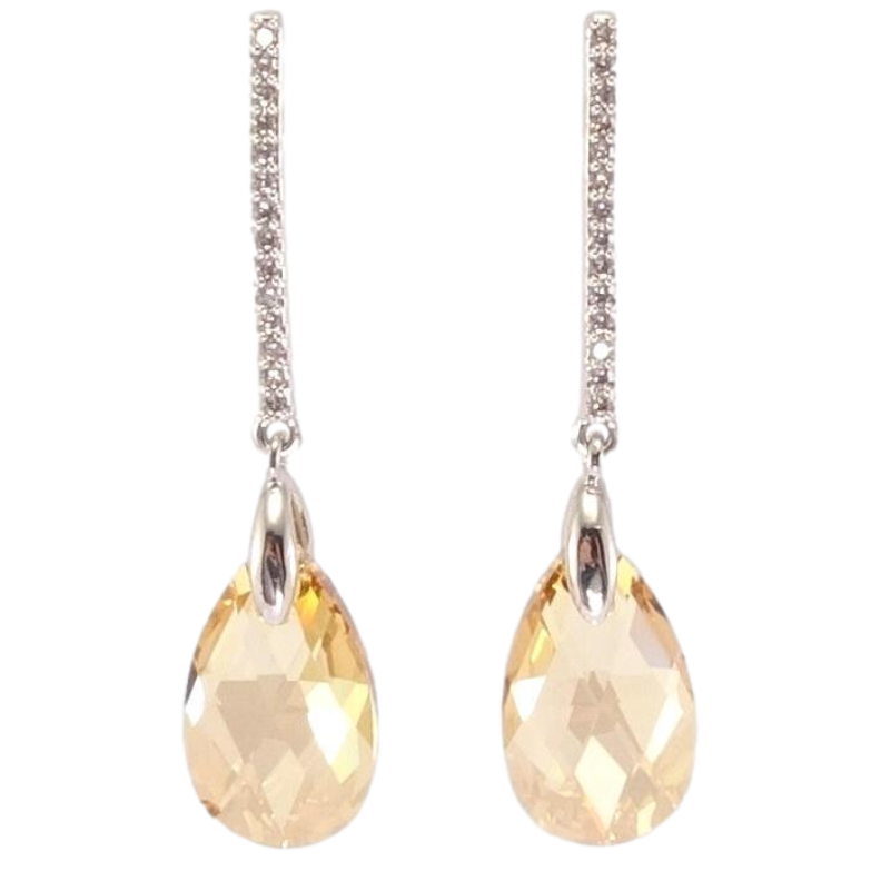Сережки Xuping колір Родій з кристалами Swarovski пусети Дорожки з кристалом Light Topaz фото №2 Сережки Xuping колір Родій з кристалами Swarovski пусети Дорожки з кристалом Light Topaz фото №2