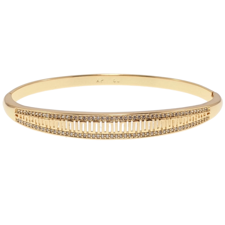 Браслет Xuping Позолота 18K Резной меандровый орнамент с дорожками циркония ø 6см фото №1