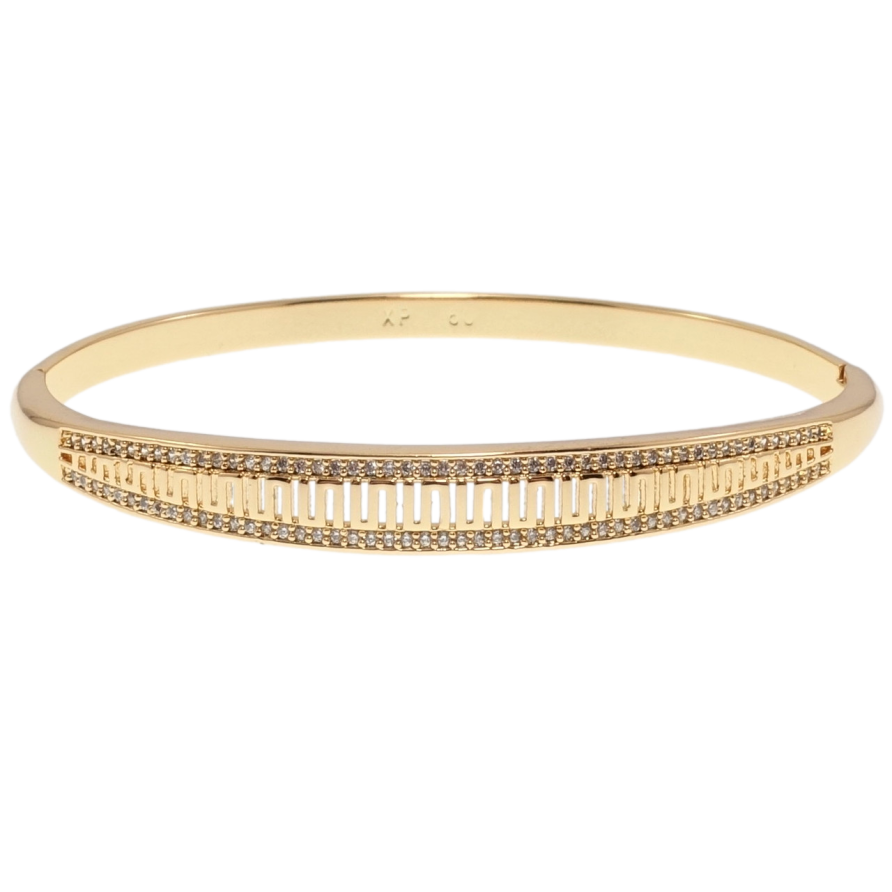 Браслет Xuping Позолота 18K Різьблений меандровий орнамент з доріжками цирконію ø 6см фото №1