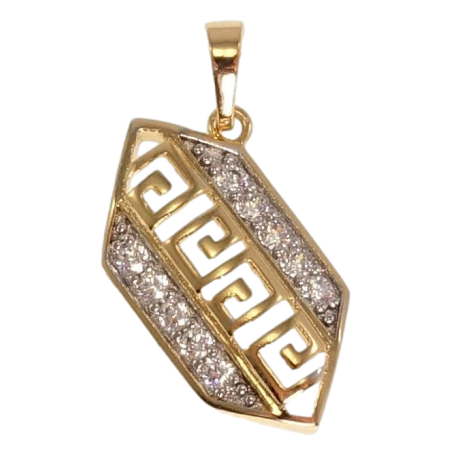 Кулон Xuping Позолота + Родій Фігурна підвіска з меандровим візерунком та доріжками цирконію фото №1 Кулон Xuping Позолота + Родій Фігурна підвіска з меандровим візерунком та доріжками цирконію фото №1