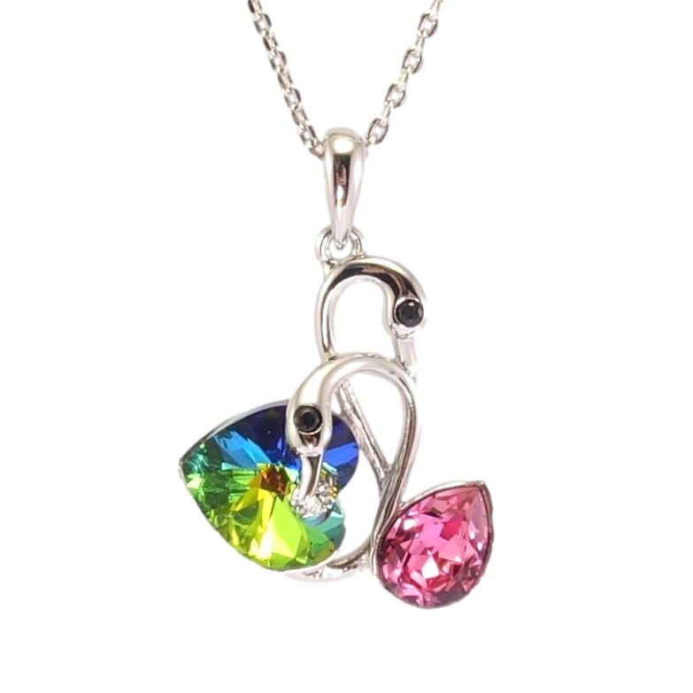 Кулон Xuping колір Родій з кр-ми Swarovski на ланцюжку Лебеді з кристалами Rose та Vitrail Medium дл. 34-39см х 1мм фото №1 Кулон Xuping колір Родій з кр-ми Swarovski на ланцюжку Лебеді з кристалами Rose та Vitrail Medium дл. 34-39см х 1мм фото №1