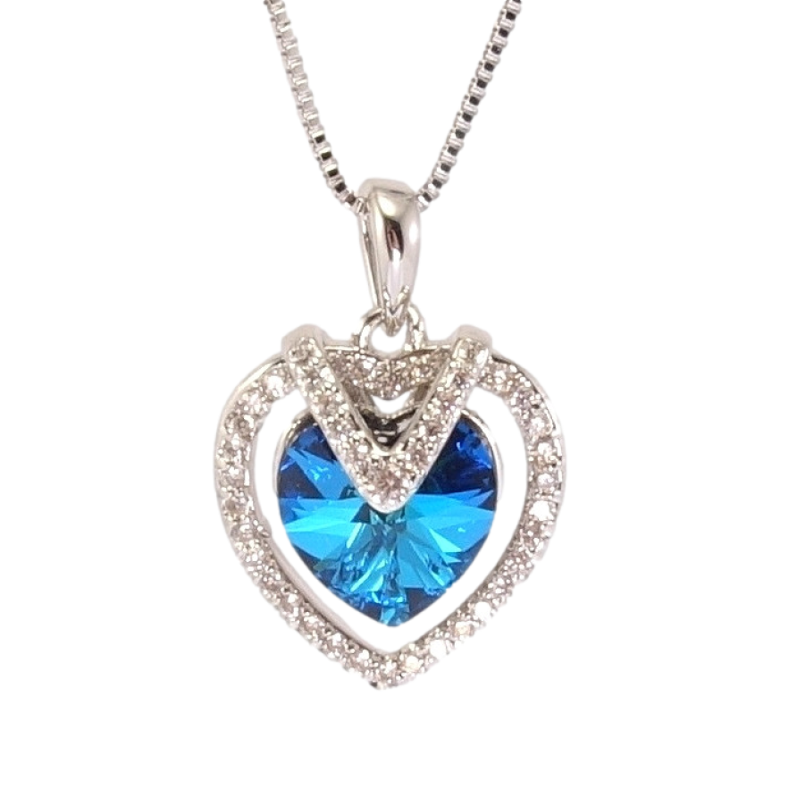 Кулон Xuping колір Родій з кр-ми Swarovski на ланцюжку Витончене серце з кристалом Capri Blue дл. 40-45см х 1мм фото №1