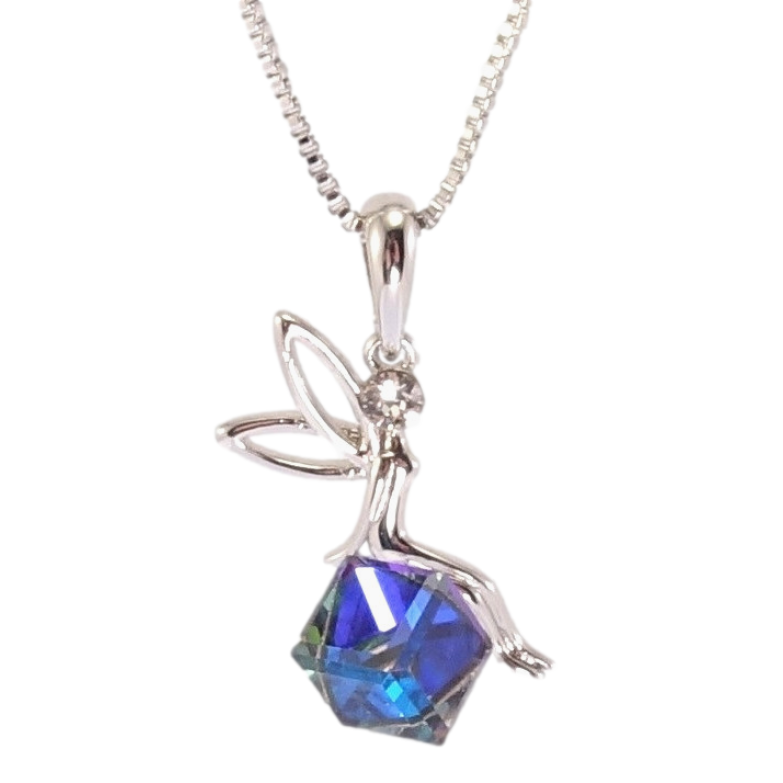 Кулон Xuping колір Родій із кр-ми Swarovski на ланцюжку Фея на кристальному кубі Capri Blue дл. 40-45см х 1мм фото №2