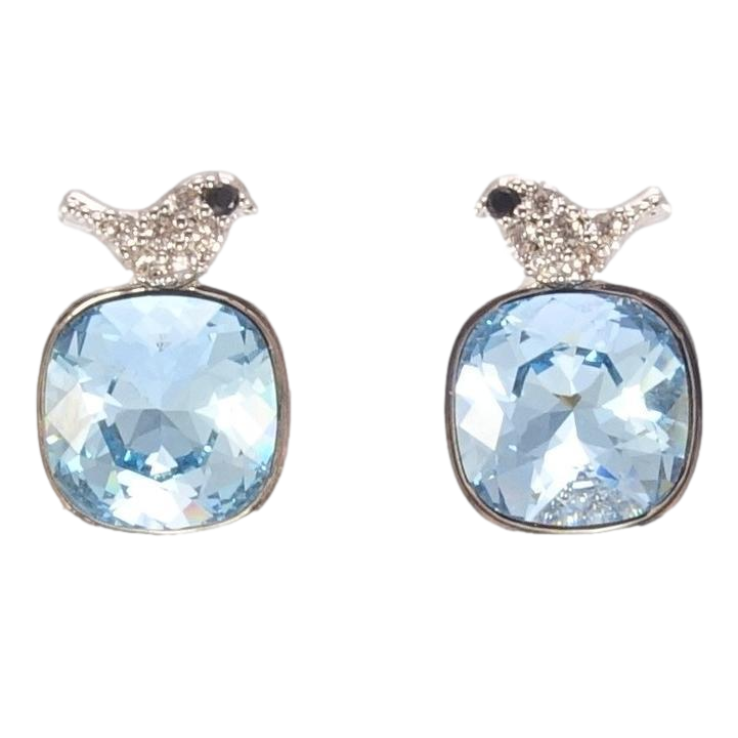 Серьги Xuping цвет Родий с кристаллами Swarovski пусеты Кристаллы Aquamarine с птичками фото №18
