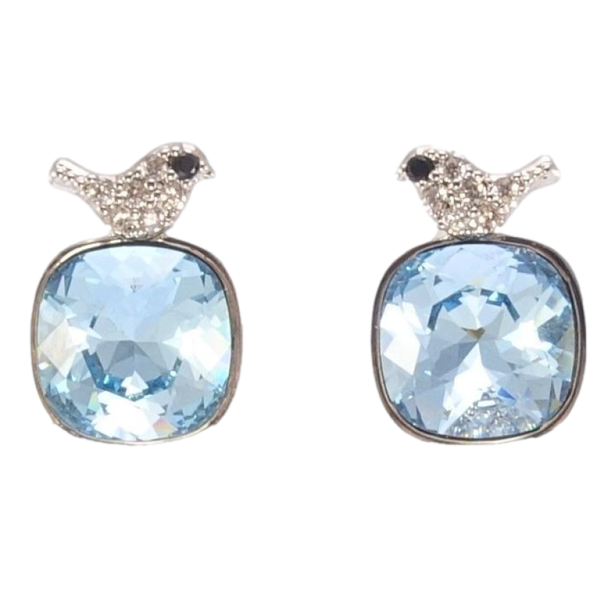 Серьги Xuping цвет Родий с кристаллами Swarovski пусеты Кристаллы Aquamarine с птичками фото №1 Серьги Xuping цвет Родий с кристаллами Swarovski пусеты Кристаллы Aquamarine с птичками фото №1