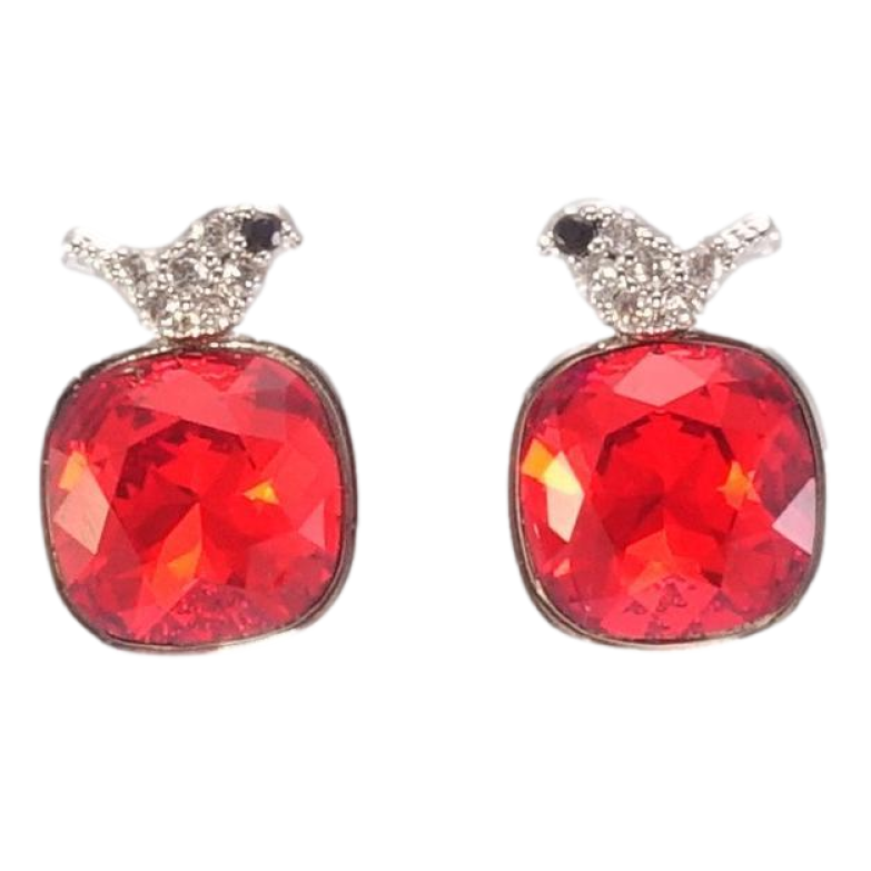 Серьги Xuping цвет Родий с кристаллами Swarovski пусеты Кристаллы Light Siam с птичками фото №1