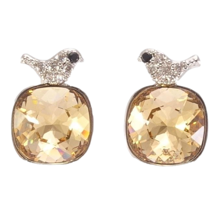 Сережки Xuping колір Родій з кристалами Swarovski пусети Кристали Golden Shadow з пташками фото №25