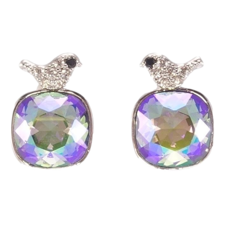 Сережки Xuping колір Родій з кристалами Swarovski пусети Кристали Paradise Shine з пташками фото №1