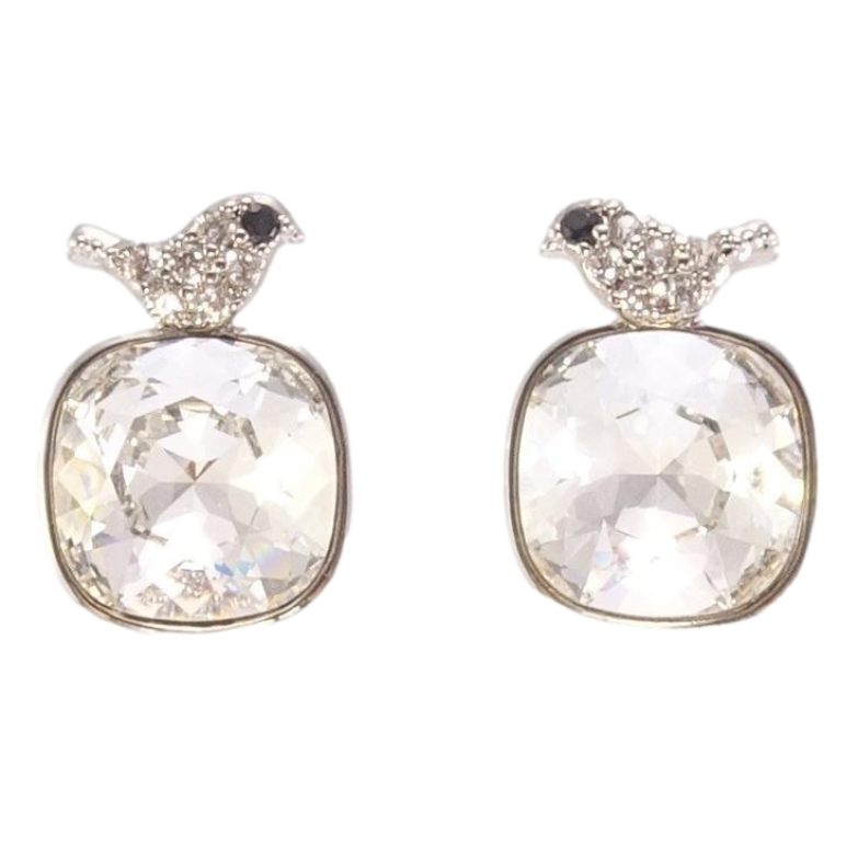 Сережки Xuping колір Родій з кристалами Swarovski пусети Кристали Clear з пташками фото №1