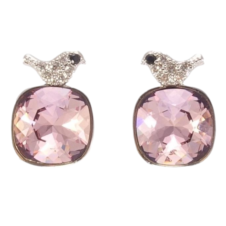 Серьги Xuping цвет Родий с кристаллами Swarovski пусеты Кристаллы Light Rose с птичками фото №9