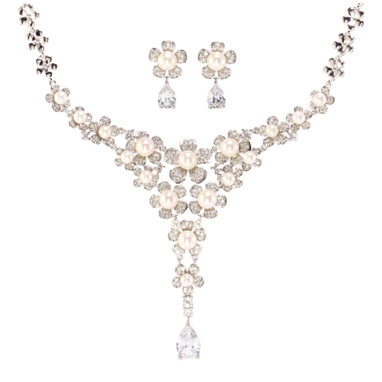 Набір Xuping Родій Сережки Кольє Перлинні квіти розмір 45,5см х 8мм фото №2