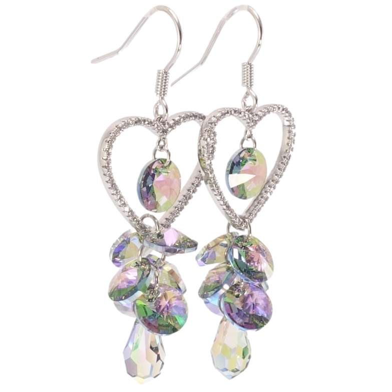 Серьги Xuping цвет Родий с кристаллами Swarovski французский замок Сердечки с кристаллами Vitrail Light фото №1