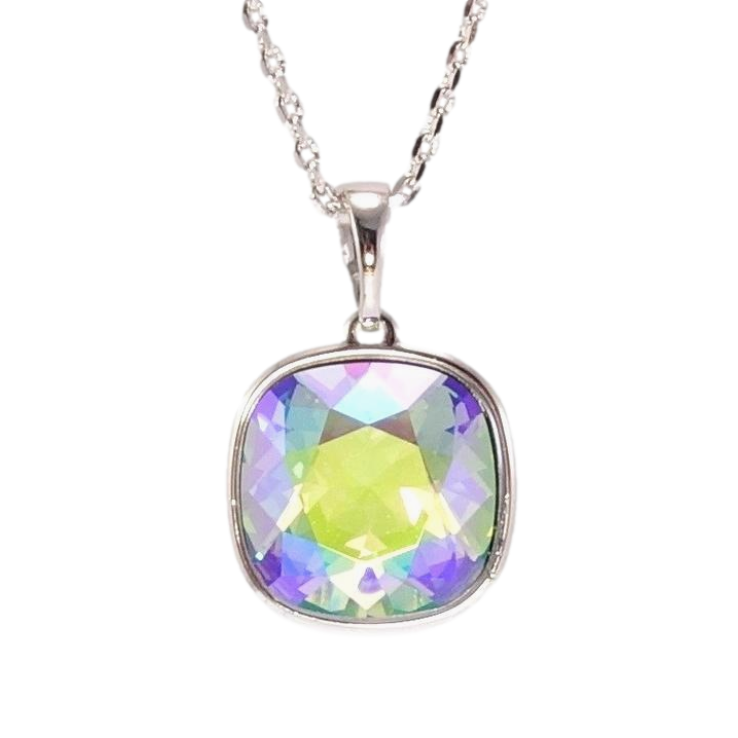 Кулон Xuping колір Родій з кр-ми Swarovski на ланцюжку Кристал Peridot Shimmer 14х14 мм довжина 39,5-44,5см х 1мм фото №6