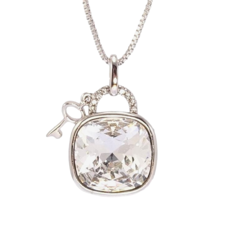 Кулон Xuping колір Родій з кр-ми Swarovski на ланцюжку Замок із ключиком, кристал Clear довжина 40,5-45,5см х 1мм фото №10