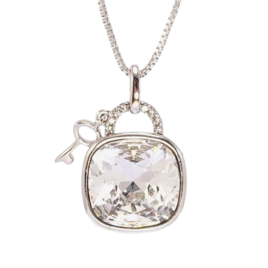 Кулон Xuping колір Родій з кр-ми Swarovski на ланцюжку Замок із ключиком, кристал Clear довжина 40,5-45,5см х 1мм фото №1