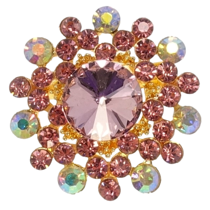Брошь Снежинка с розовыми и радужными стразами фото №17