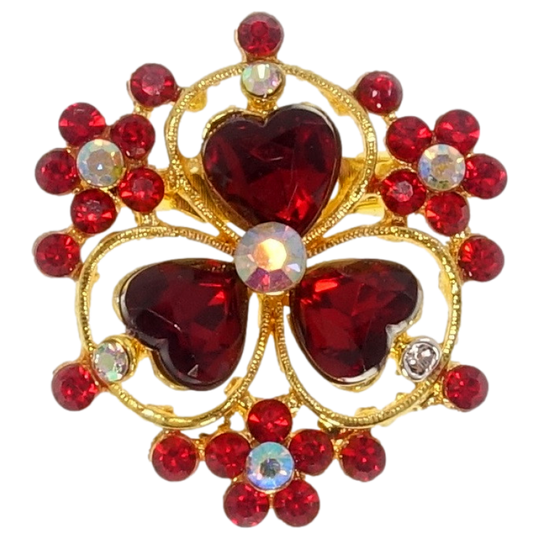 Брошка Квітка з червоними стразами фото №1