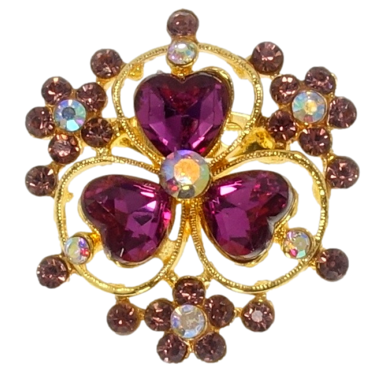 Брошь Цветок с бордовыми стразами фото №3