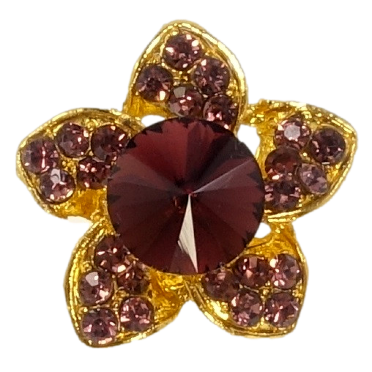 Брошь Цветок с бордовыми стразами фото №5