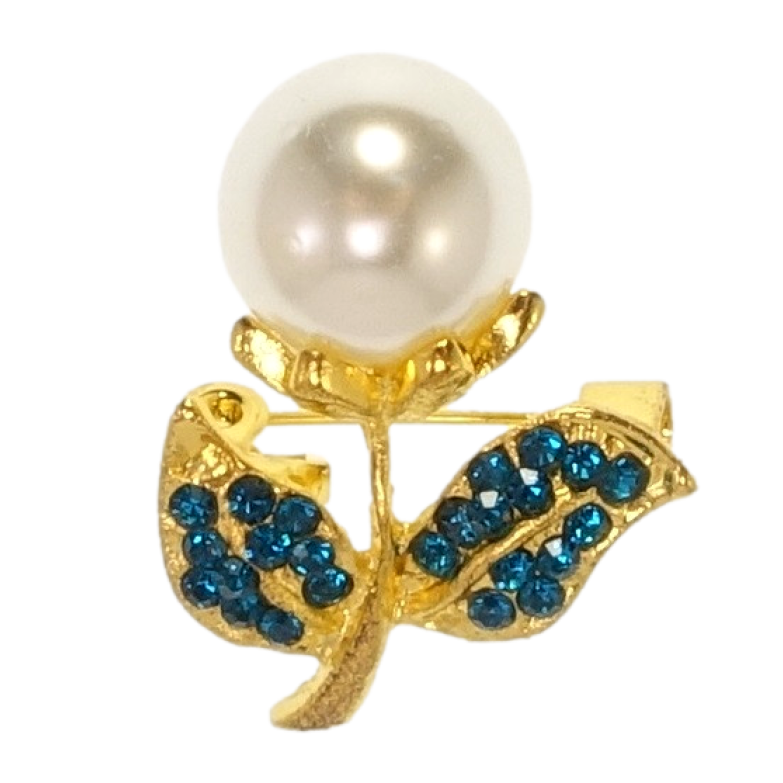 Брошь Одуванчик с бирюзовыми стразами и жемчужиной фото №1