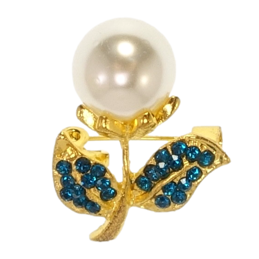 Брошка Кульбаба з бірюзовими стразами і перлиною фото №1