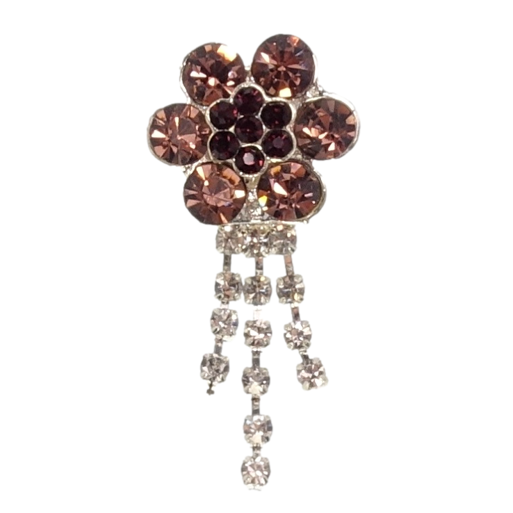 Брошка Квітка з бордовими стразами та підвісками фото №23
