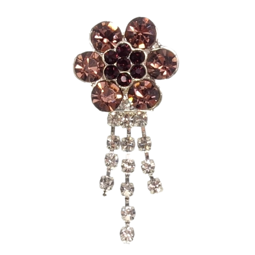 Брошь Цветок с бордовыми стразами и подвесками фото №1